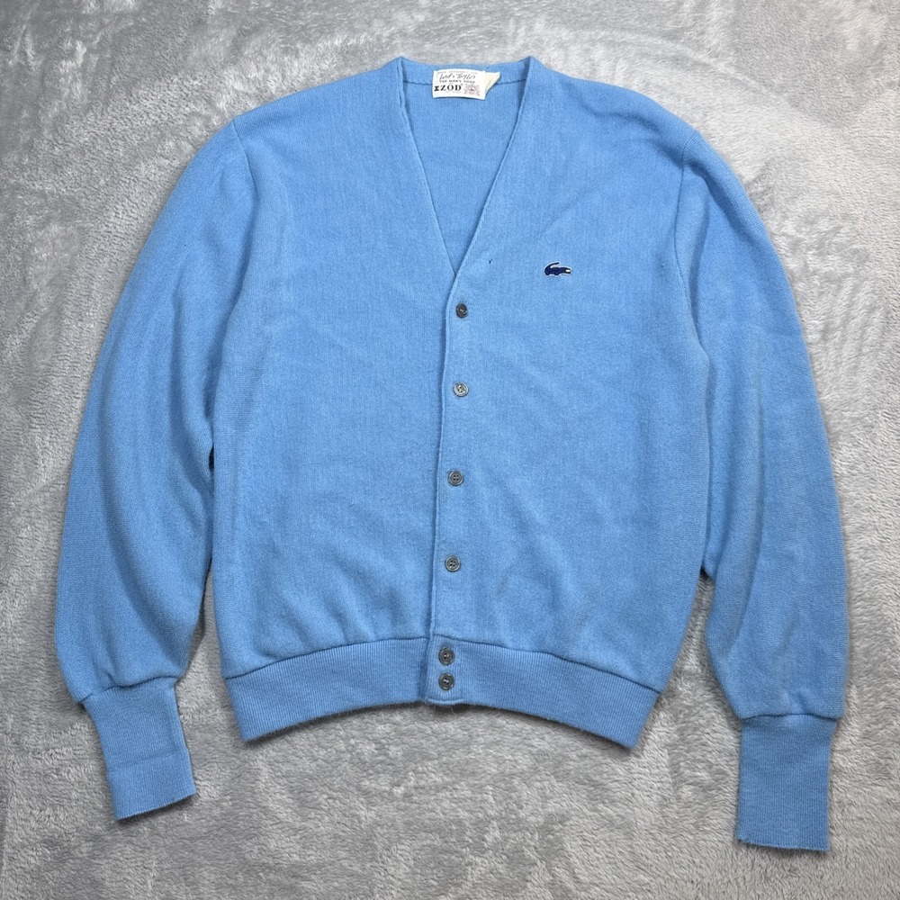 Vintage Izod Lord & Taylor Cardigan Men Large Blue Distressed Stained 60s 70s